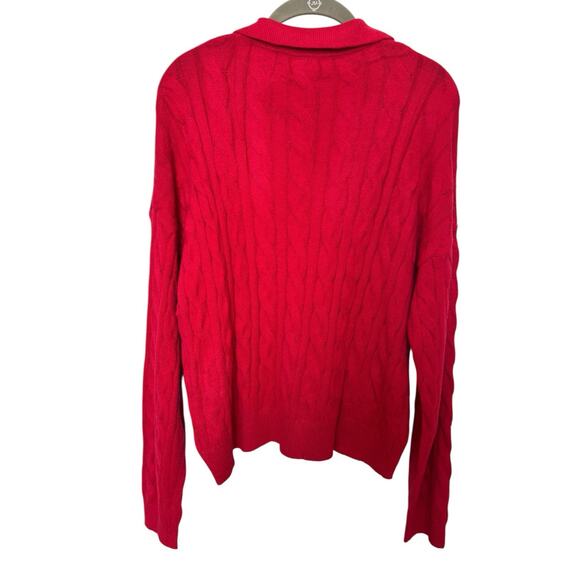 NWT WIHOLL Red Cable-Knit Collared V Neck Pullover Sweater Women Size M-L - Picture 2 of 6